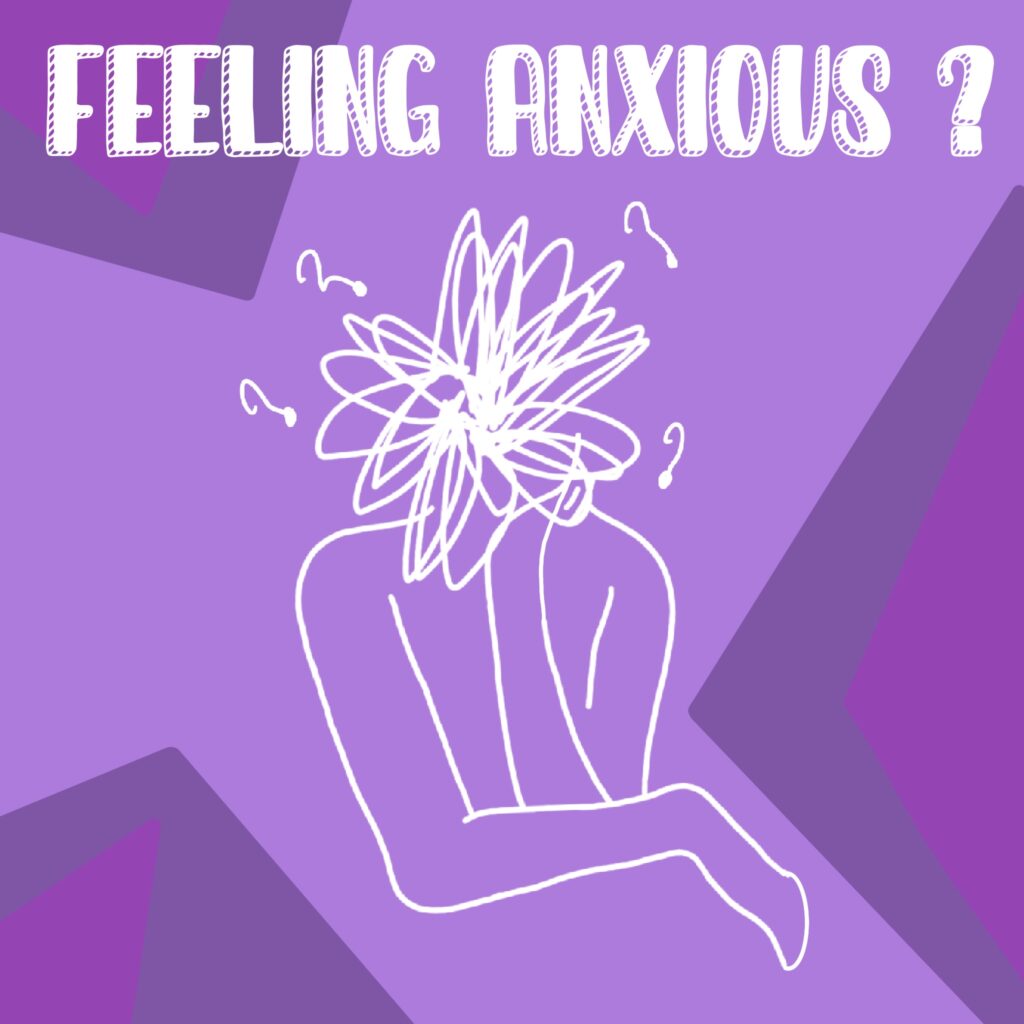 Feeling anxious, head with scribbles and question mark symbolising anxiety.