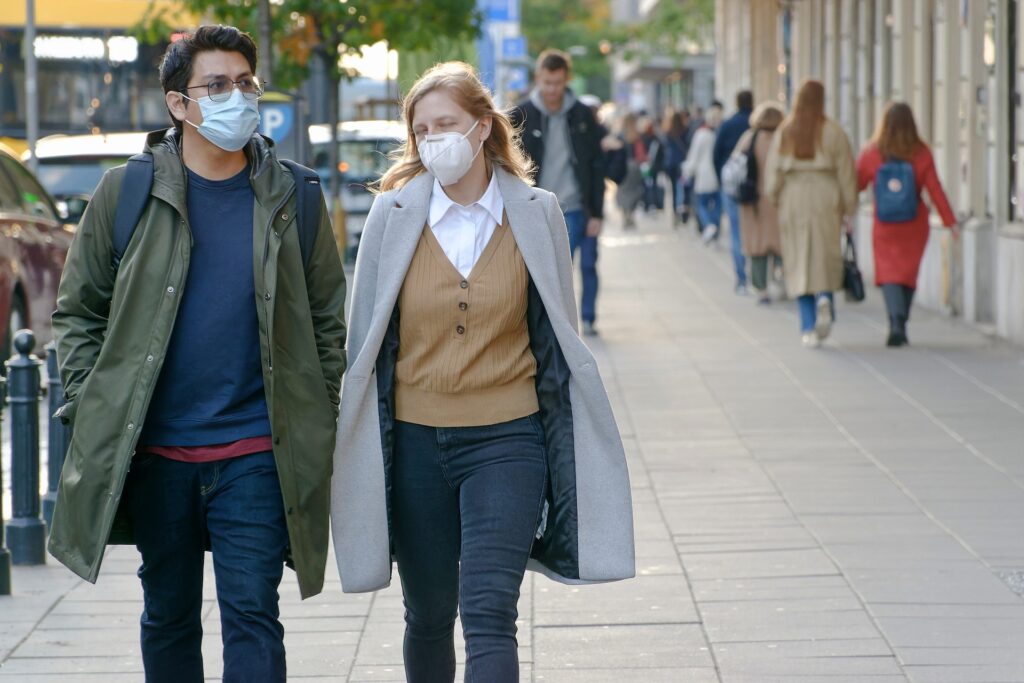 People in public wearing masks due to Covid-19