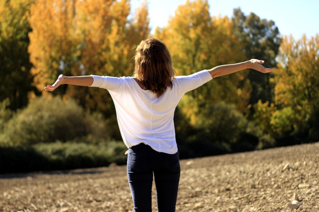 Woman using coping tactics by breathing