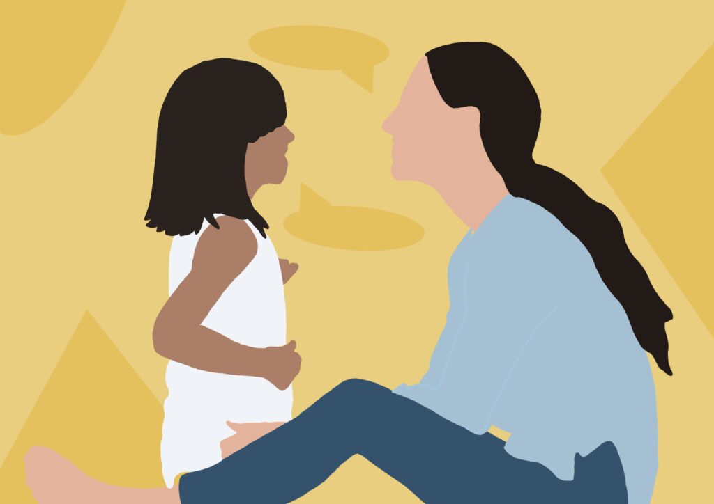 Parent talking to child